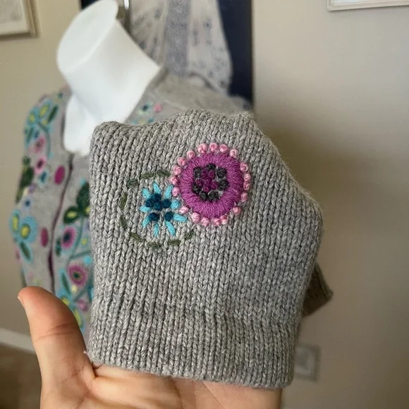 Vintage Talbots Petites Floral Embroidered Wool & Angora Cardigan Sweater Top S - Picture 3 of 9